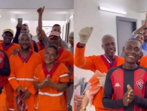 VÍDEO: Fábio Mota presenteia funcionários de obras dos novos camarotes do Barradão